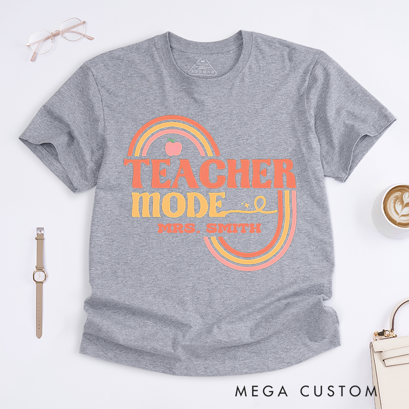 Personalized T-Shirts Teacher Mode Retro Rainbow Shirt Stylish and Fun Gift for Teachers