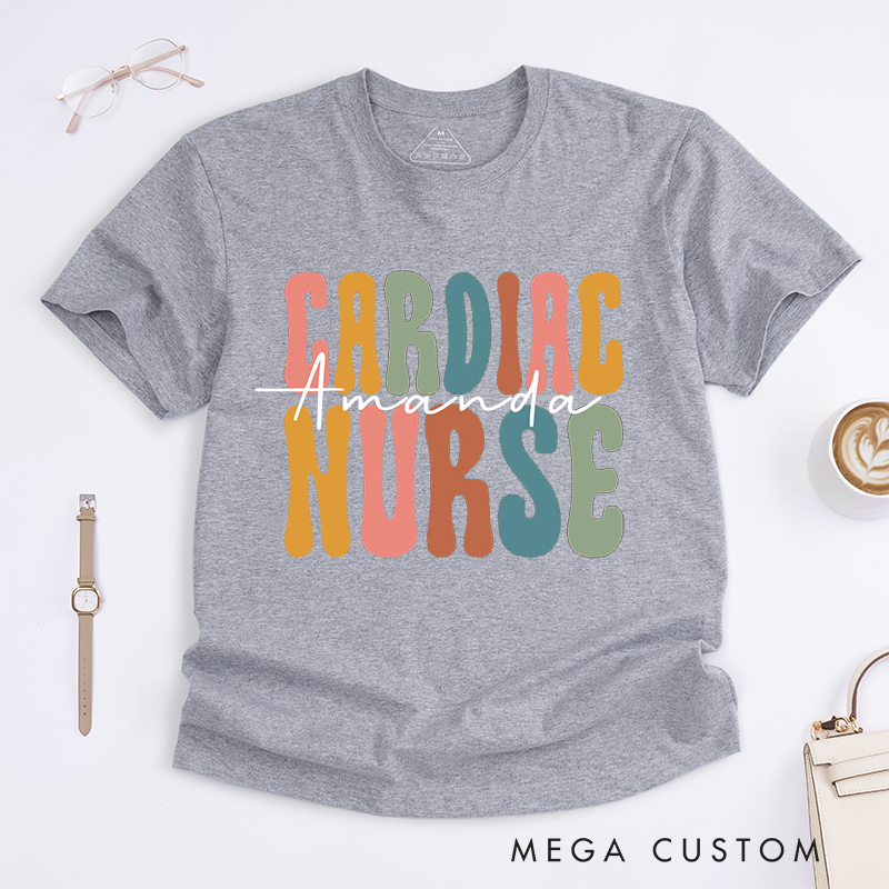 Personalized Nurse T-Shirts Cardiac Nurse Colorful Letters Shirt Thoughtful Gift for Nurses
