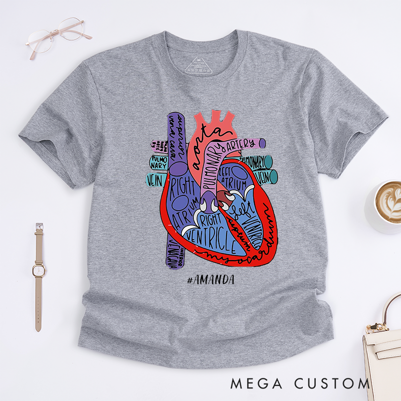 Personalized Nurse T-Shirts Anatomical Heart  Creative Shirt Educational Gift for Nurses
