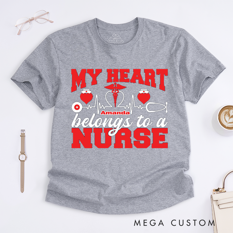 Personalized Nurse T-Shirts My Heart Belongs to a Nurse Heartbeat Shirt Perfect Gift for Nurses