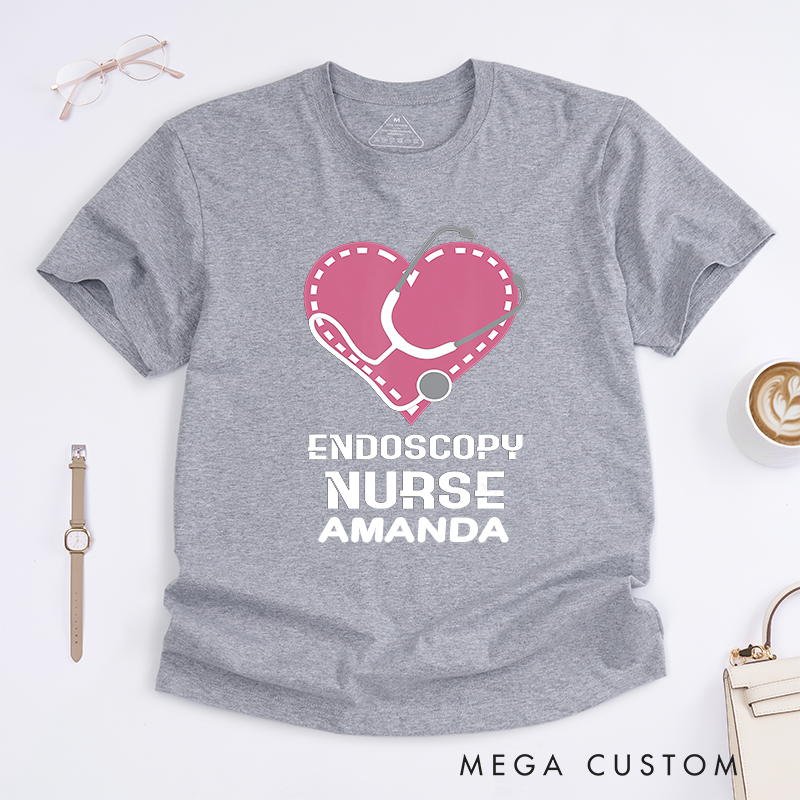 Personalized Nurse T-Shirts Endoscopy Nurse Heart and Stethoscope Shirt Gift for Nurses