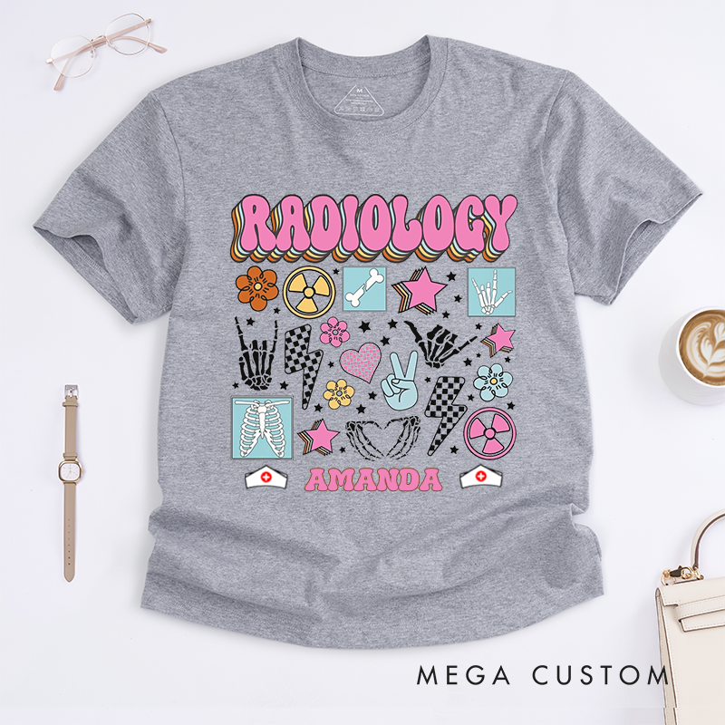 Personalized Nurse T-Shirts Radiology Colorful Retro Fun Shirt Gift for Radiology Nurses