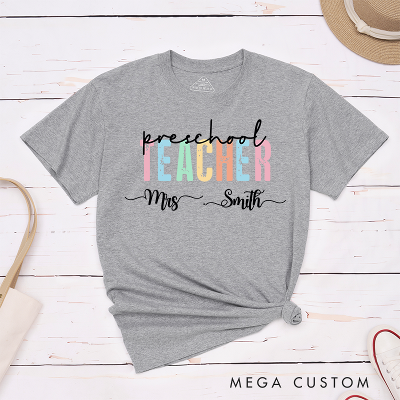 Personalized Teacher T-Shirts Preschool Teacher Pastel Color Design Perfect Gift for Teachers