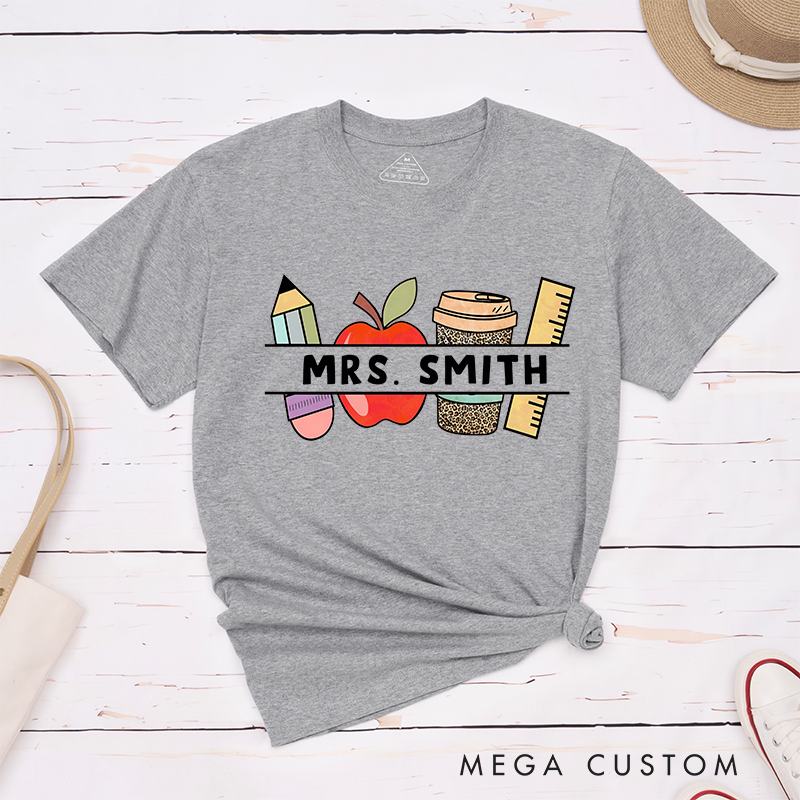 Personalized Teacher T-Shirts Pencil Apple Coffee and Ruler Design Perfect Gift for Teachers