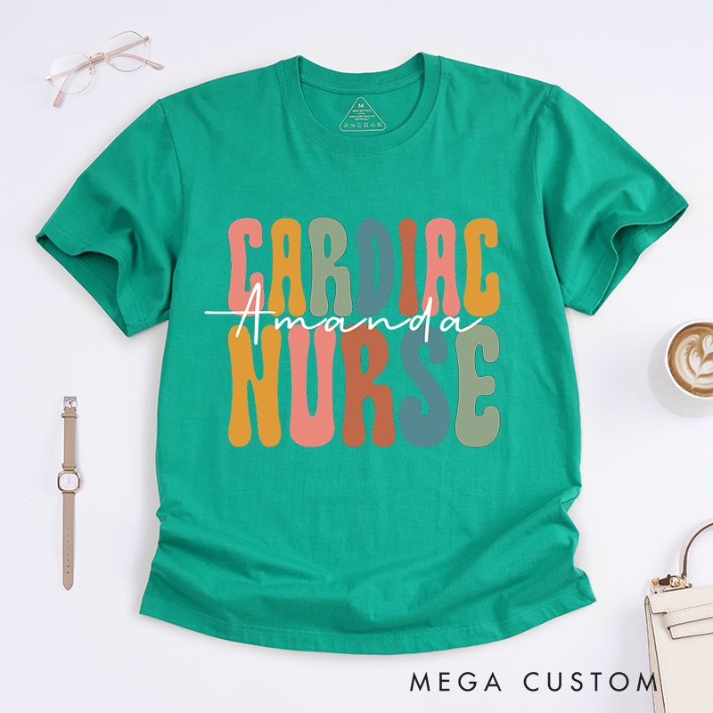 Personalized Nurse T-Shirts Cardiac Nurse Colorful Letters Shirt Thoughtful Gift for Nurses
