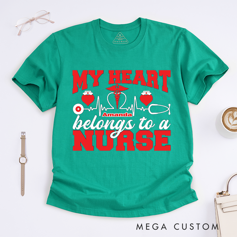 Personalized Nurse T-Shirts My Heart Belongs to a Nurse Heartbeat Shirt Perfect Gift for Nurses