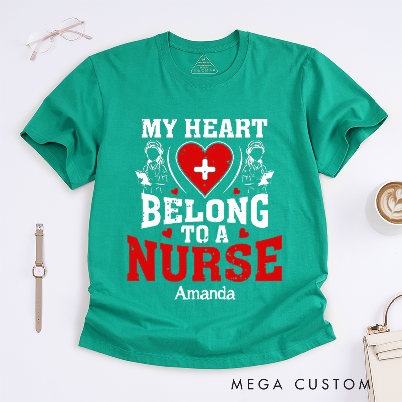 Personalized Nurse T-Shirts My Heart Belongs to a Nurse Loving Shirt Gift for Nurses