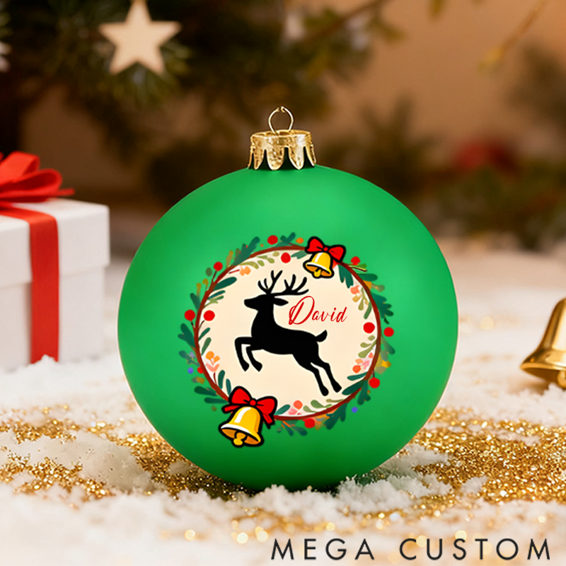 Personalized Christmas Ball Ornament Decoration with Reindeer and Bell Patterns