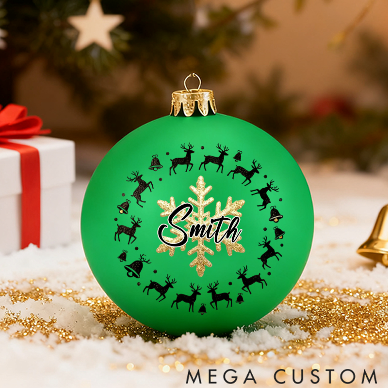 Personalized Christmas Ball Ornament with Reindeer and Snowflake Themes