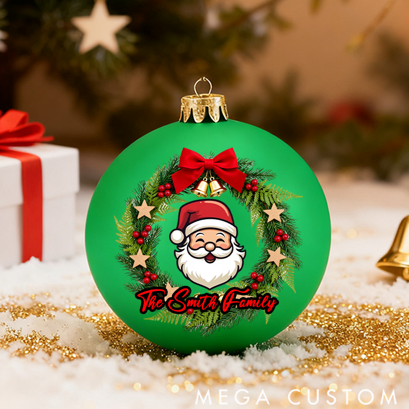 Personalized Christmas Ball Ornament Christmas Wreath Pattern Customizable Text