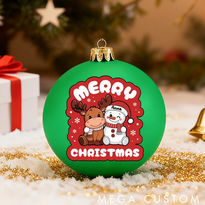 Personalized Christmas Ball Ornament Snowman Reindeer Family Christmas Theme