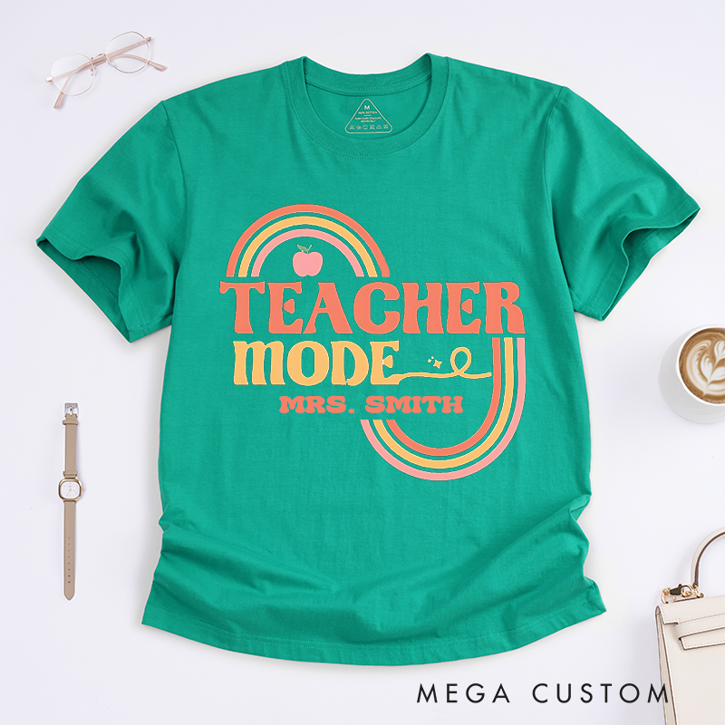 Personalized T-Shirts Teacher Mode Retro Rainbow Shirt Stylish and Fun Gift for Teachers