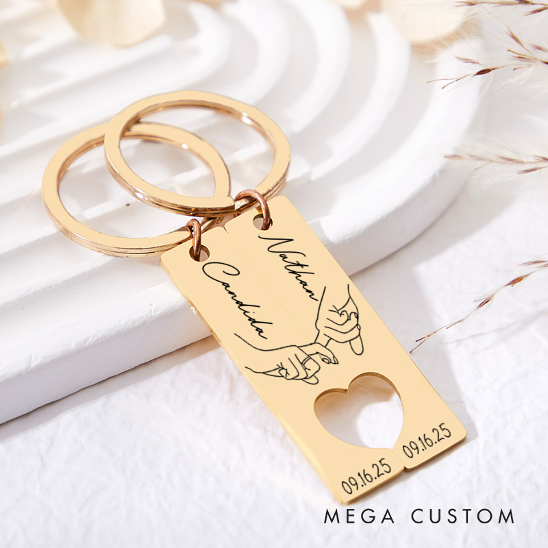 Personalized Couple Pinky Promise 2pcs Matching Keychain Newlyweds Line Hand Heart Keyring Valentine's Day Gift for Boyfriend Girlfriend Husband Wife
