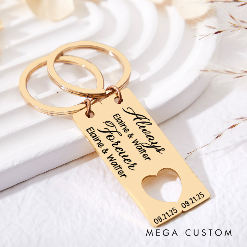 Personalized Couple Forever Always 2pcs Matching Keychain Newlyweds Matching Heart Keychain Valentine's Day Gift for Boyfriend Girlfriend Husband Wife