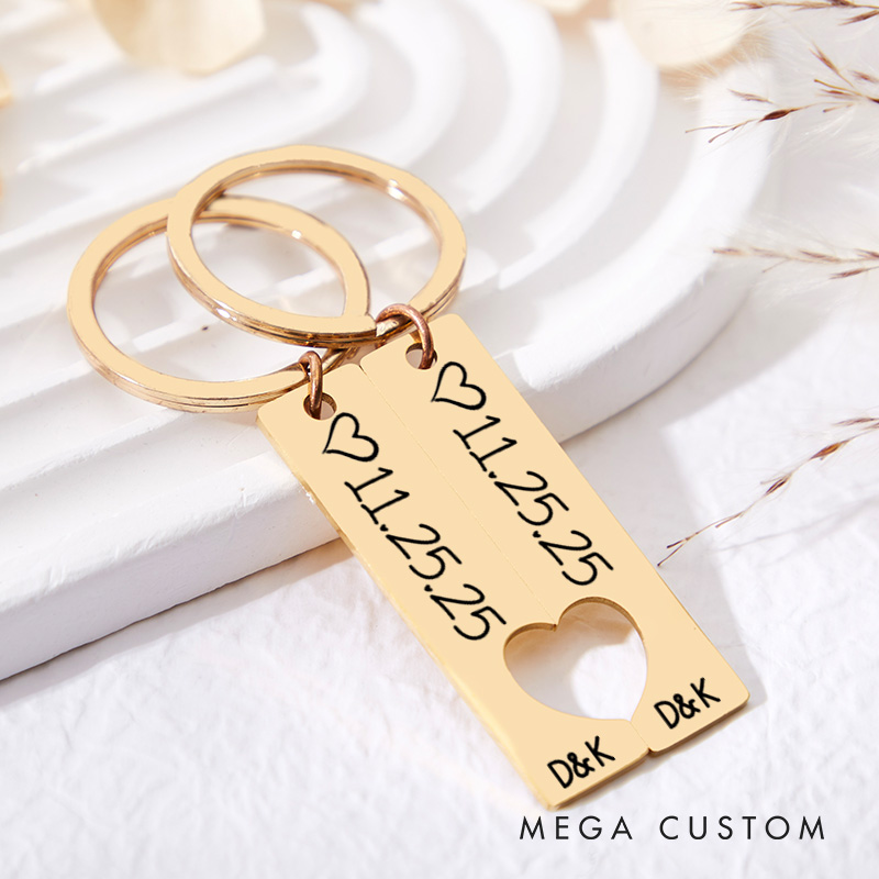 Personalized Couple Initials 2pcs Matching Keychain Custom Newlyweds Matching Heart Keyring Valentine's Day Gift for Boyfriend Girlfriend Husband Wife