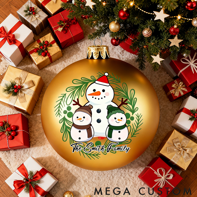 Personalized Christmas Ball Ornament Christmas Snowman Family Theme with Name