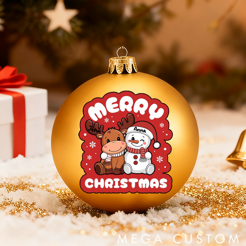 Personalized Christmas Ball Ornament Snowman Reindeer Family Christmas Theme