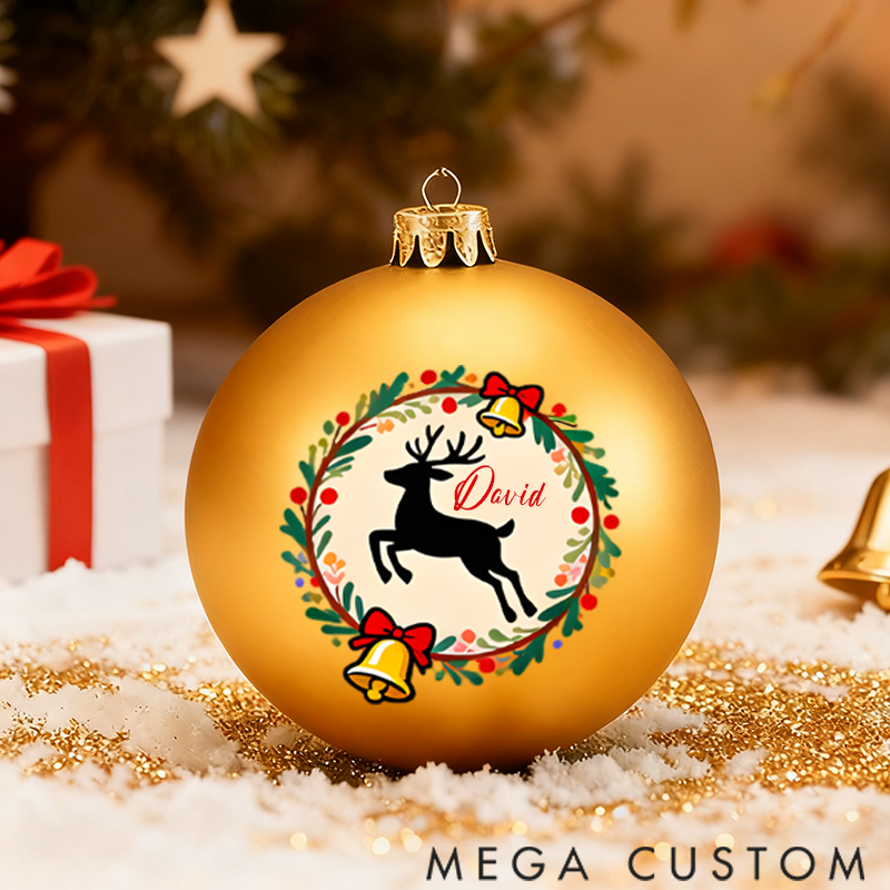 Personalized Christmas Ball Ornament Decoration with Reindeer and Bell Patterns
