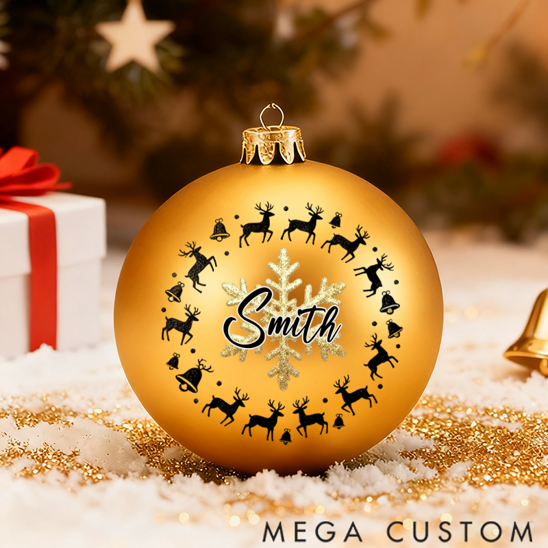 Personalized Christmas Ball Ornament with Reindeer and Snowflake Themes