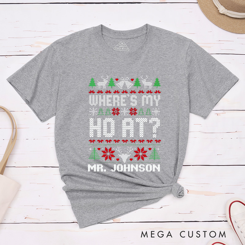 Personalized Playful Where’s My Ho At Christmas Matching Couple Classic T-Shirt