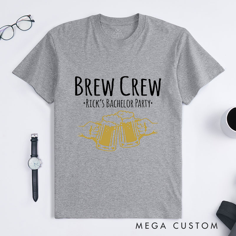 Personalized "Brew Crew" Bachelor Party T-Shirt Groomsman Cheers with Beer Mugs Shirts Groomsman Wedding Proposal T-Shirt for Best Man Usher