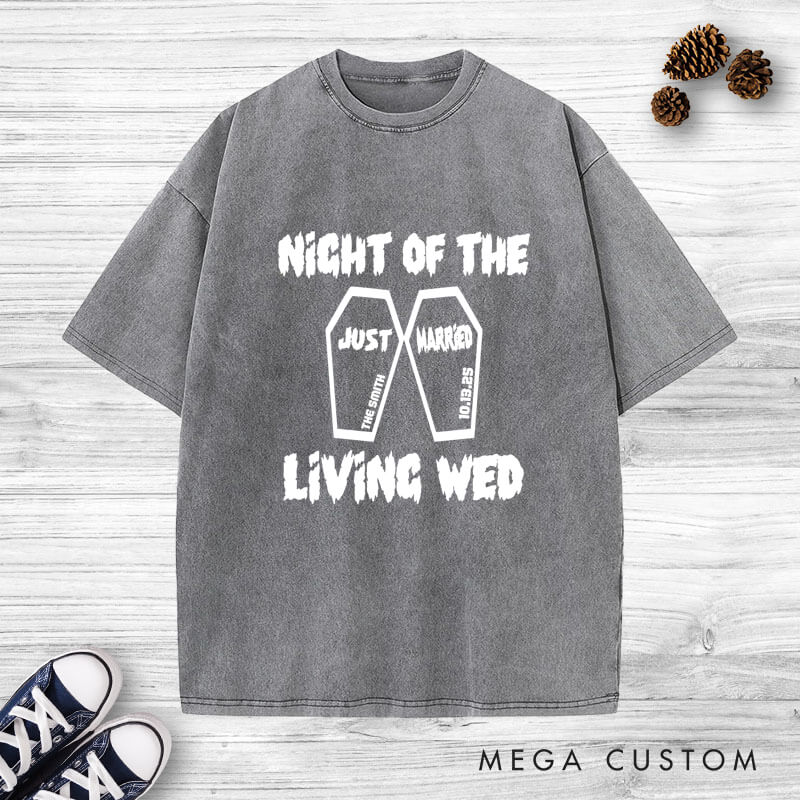 Personalized Spooky Night of the Living Wed Just Married Wedding Couple Washed T-Shirt