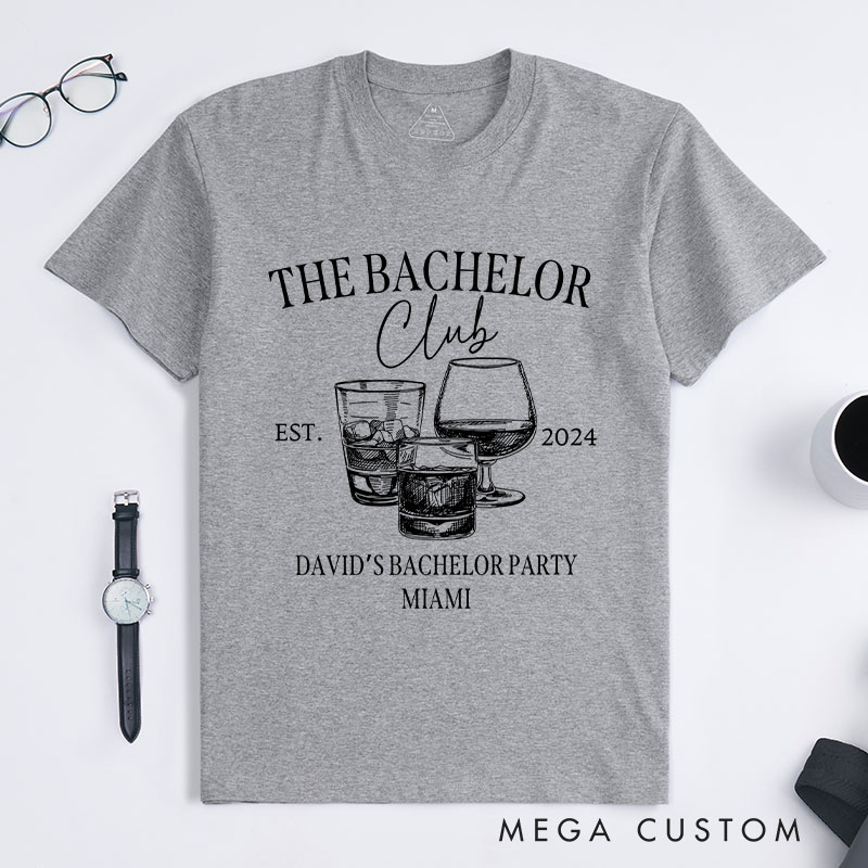 Personalized Groom Bachelor Club T-Shirt Wedding Party Favors T-Shirt Groomsman Whiskey & Cognac Glass Shirts for Groom Best Man Usher