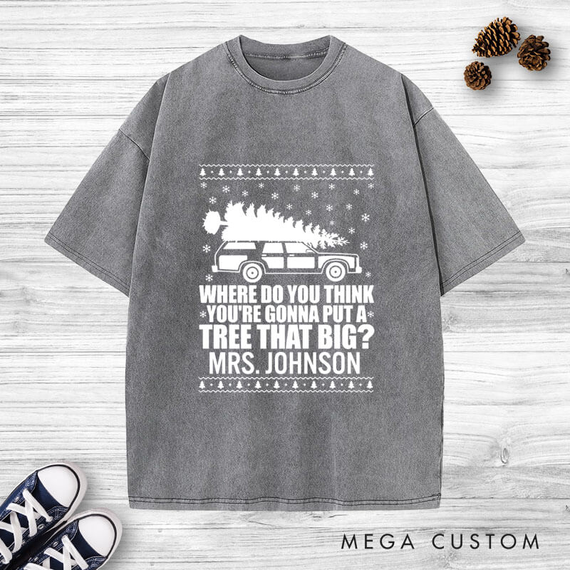 Personalized Funny Christmas Tree Debate Bend Over I'll Show You Matching Wedding Couple Washed T-Shirt