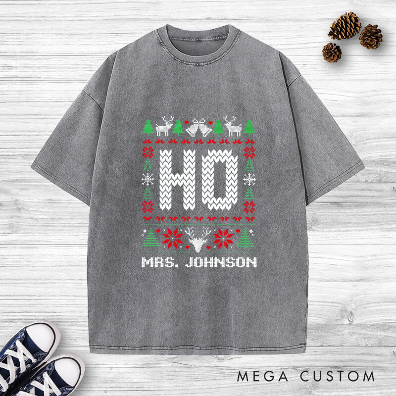 Personalized Playful Where’s My Ho At Christmas Matching Couple Washed T-Shirt
