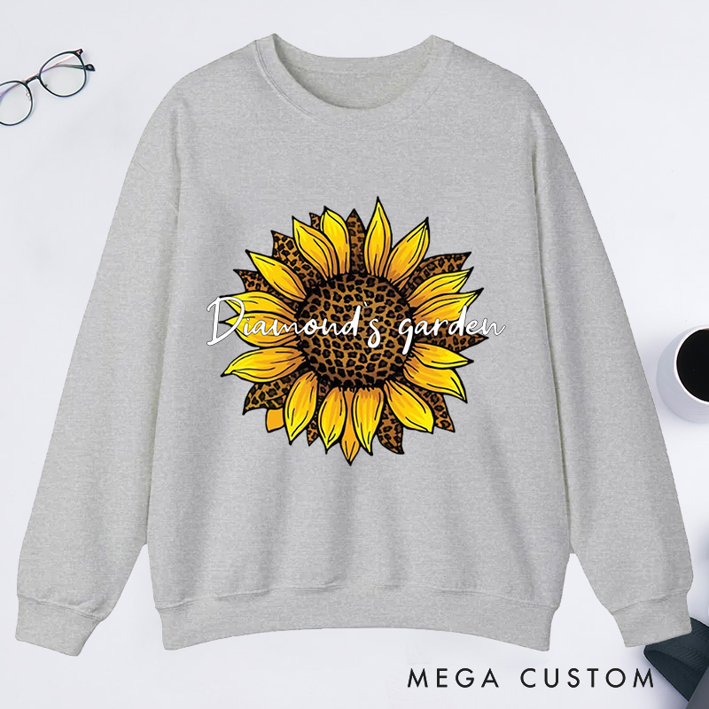 Personalized Leopard Sunflower Classic Sweatshirts Leopard Floral Sweatshirt Gardener Sweatshirt with Name Plant Lover Gift Gardening Gift