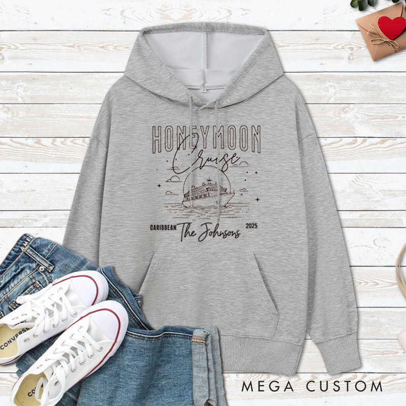 Personalized Elegant Honeymoon Cruise with Ship and Starry Sky Matching Honeymoon Couple Hoodie