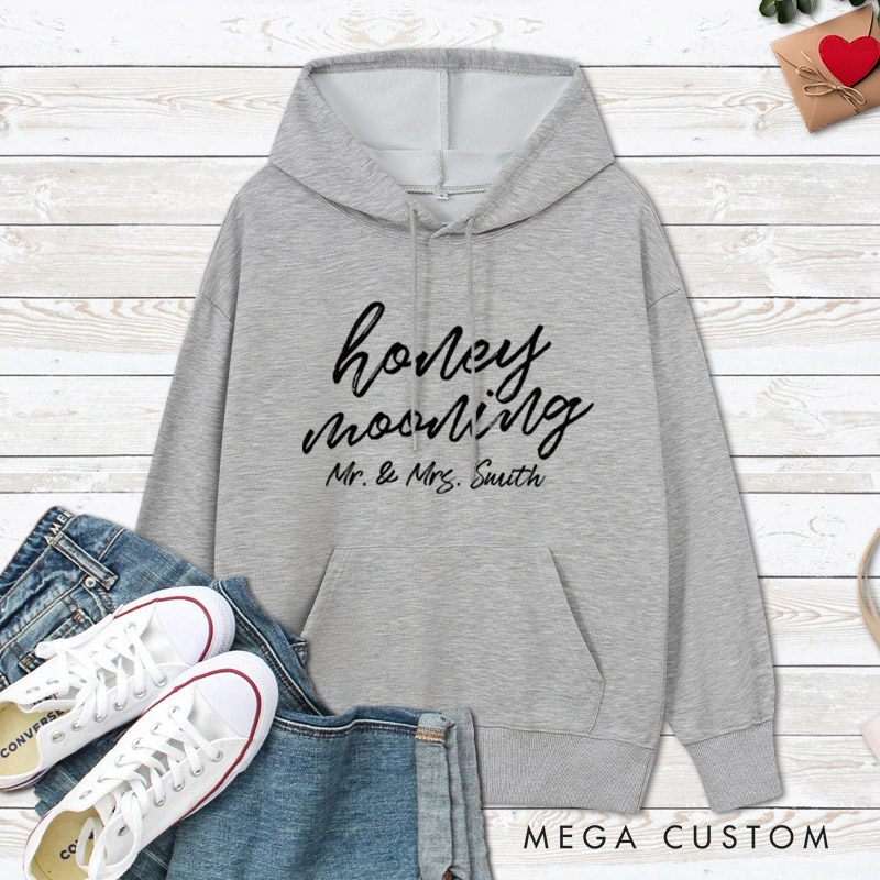 Personalized Minimalist Honeymooning with Name Matching Honeymoon Couple Hoodie