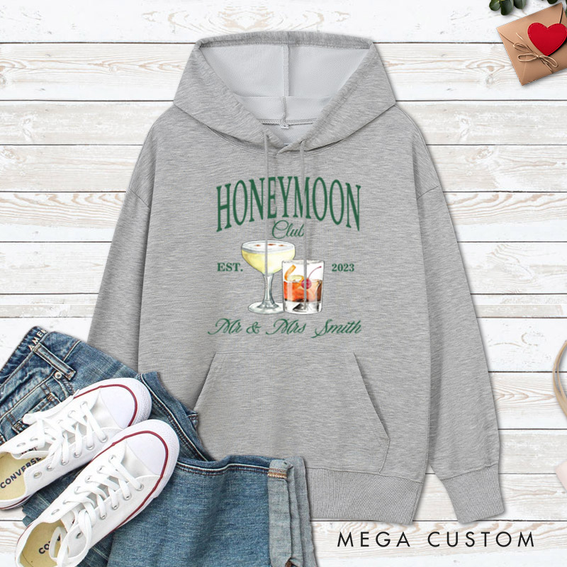 Personalized Old-fashioned Honeymoon Club with Cocktails Honeymoon Couple Hoodie
