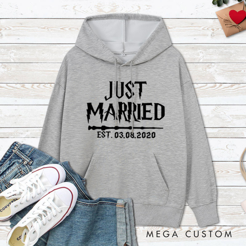 Personalized Just Married with Date Matching Wedding Couple Hoodie