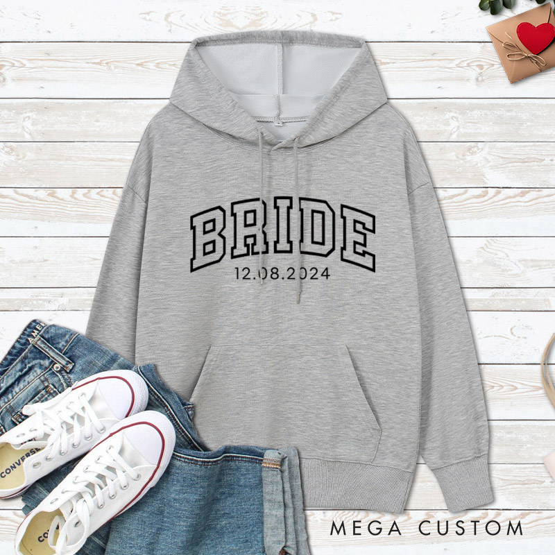 Personalized Varsity-Inspired Bride and Groom with Date Matching Wedding Couple Hoodie