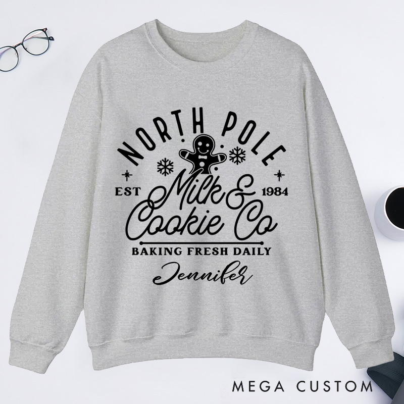Personalized North Pole Milk and Cookie Co Classic Sweatshirts Christmas Baking Christmas Cookie Sweatshirts Gingerbread Christmas Gift