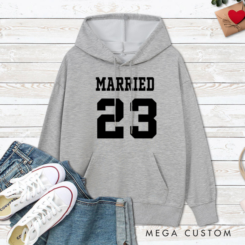 Personalized Bold Sports-Inspired Just Married Matching Wedding Couple Hoodie