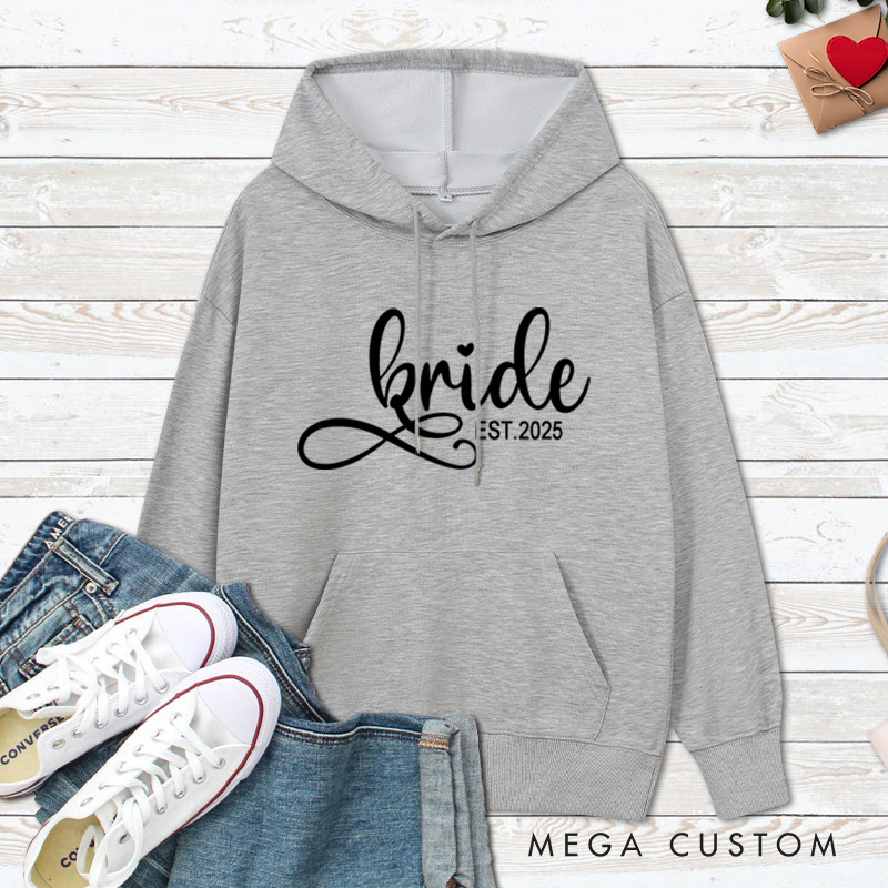 Personalized Elegant Bride and Groom with Year Matching Wedding Couple Hoodie