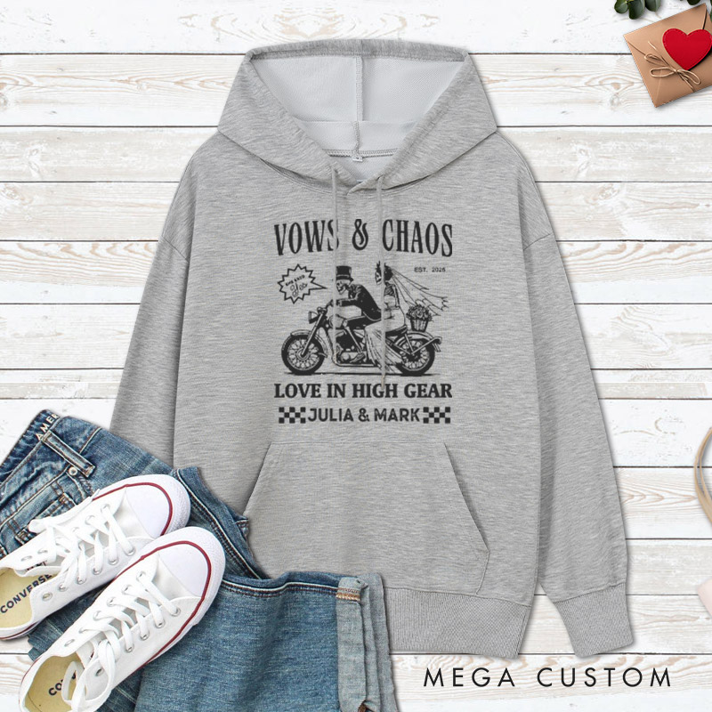 Personalized Vows & Chaos Motorcycle-Themed Love In High Gear Wedding Couple Hoodie