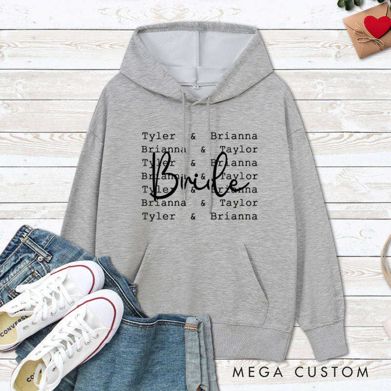 Personalized Modern Repetitive Text Bride and Groom Wedding Couple Hoodie