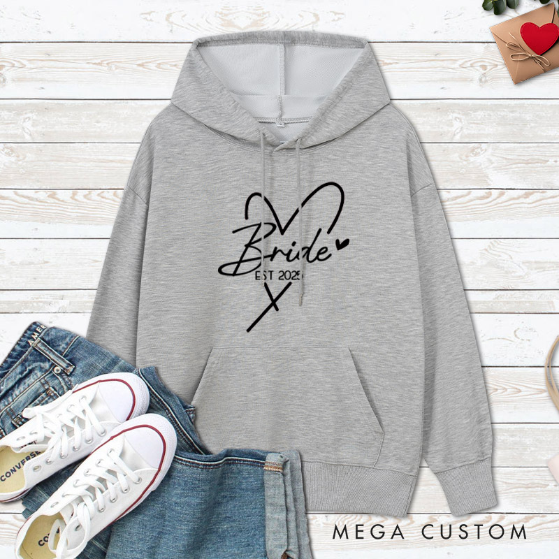 Personalized Bride and Groom with Heart Wedding Couple Hoodie