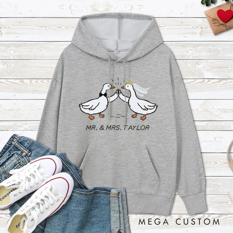 Personalized Mr and Mrs Silly Goose Bride and Groom Wedding Couple Hoodie
