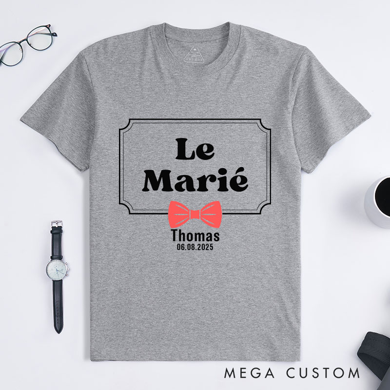 Personalized "Team Du Marié" And "Le Marié" Bachelor Party T-Shirt Set Elegant Bow Tie Designed Shirt for Groom Club Party Favor fops For Men