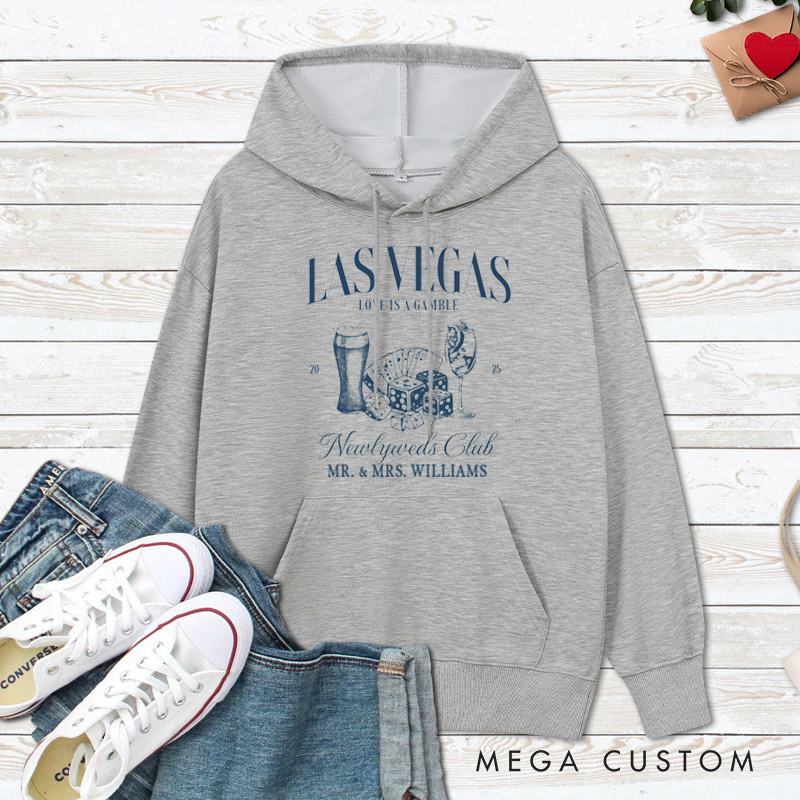Personalized Playful Las Vegas Newlyweds Club Love Is A Gamble Wedding Couple Hoodie