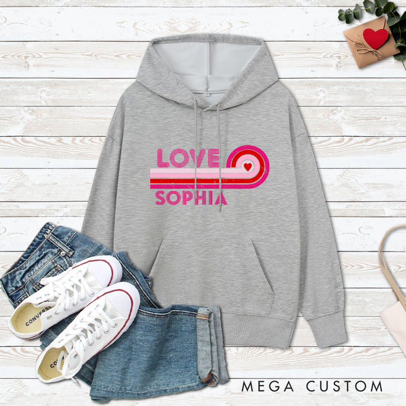 Personalized Couple Retro Love Valentine's Day Hoodie with Name Couple Sweatshirt for Boyfriend Girlfriend Hubby Wifey Husband Wife