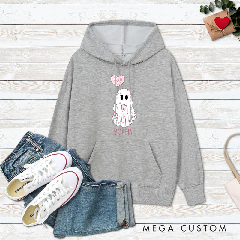Personalized Couple Ghost Holding Balloon with Be My Boo Valentine's Day Hoodie Couple Sweatshirt for Boyfriend Girlfriend Husband Wife