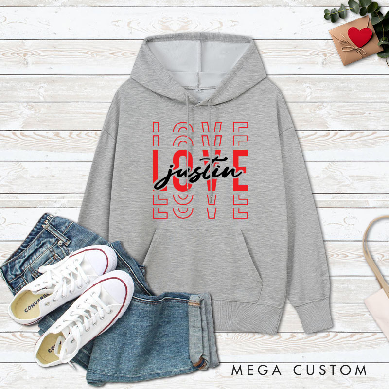 Personalized Couple Love Her and Love His Valentine's Day Hoodie with Name Couple Sweatshirt for Boyfriend Girlfriend Husband Wife Hubby Wifey