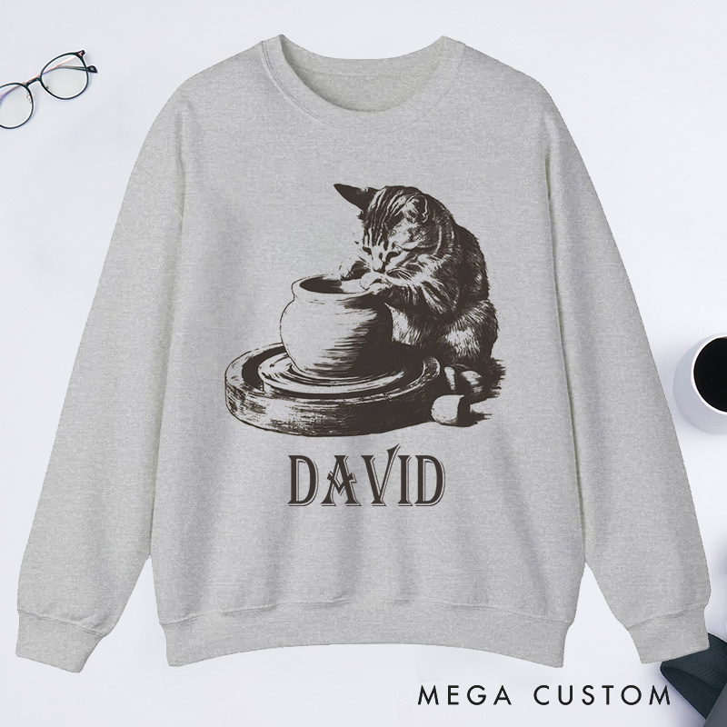 Personalized Cat Pottery Classic Sweatshirts Pottery Lover Sweatshirts Funny Cat Woman Sweatshirts Weird Animals Sweatshirts Vintage 90s Tattoo Graphic Vintage 90s Tattoo Graphic Sweatshirts