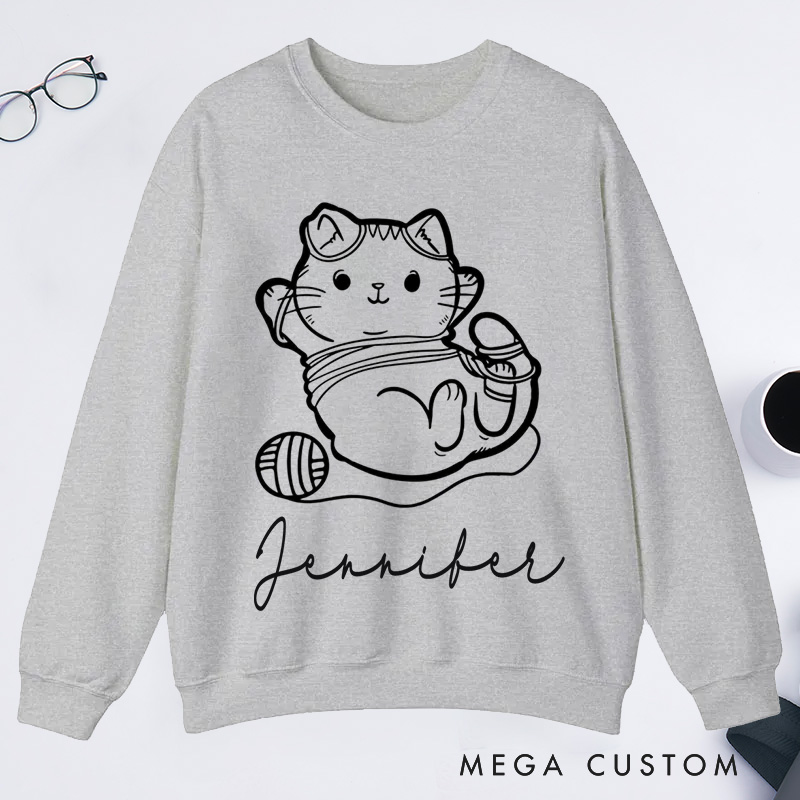 Personalized Cat And Yarn Knit Classic Sweatshirts Knitting Gift Knitter Gift Love To Knit Love Knitting Knit Lover
