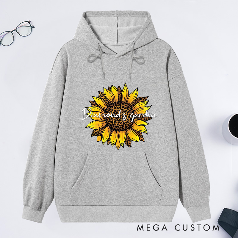 Personalized Leopard Sunflower Classic Hoodies Custom Leopard Floral Hoodies with Name Plant Lover Gift Gardening Lover Gift for Gardener Gift